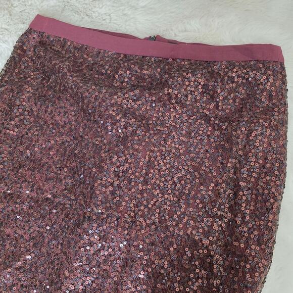 J. Crew Burgundy Wine Sequin Beaded Pencil Skirt 4 Silk Lined Red Holiday NWT - Picture 5 of 12